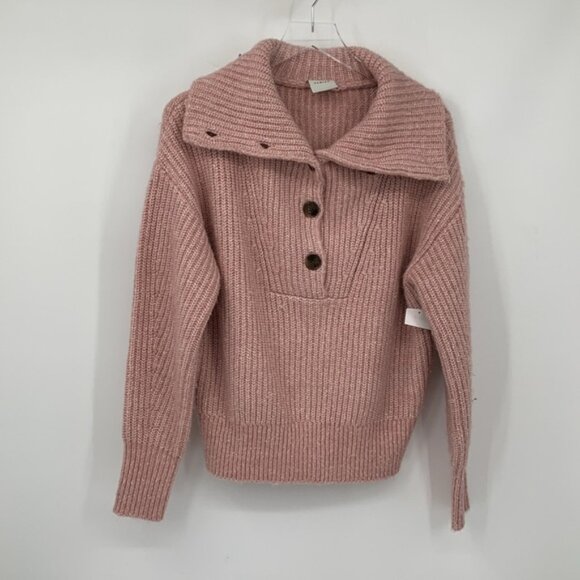 Varley Peverel chunky cozy knit sweater ribbed button henley pink heather new M - Picture 2 of 6